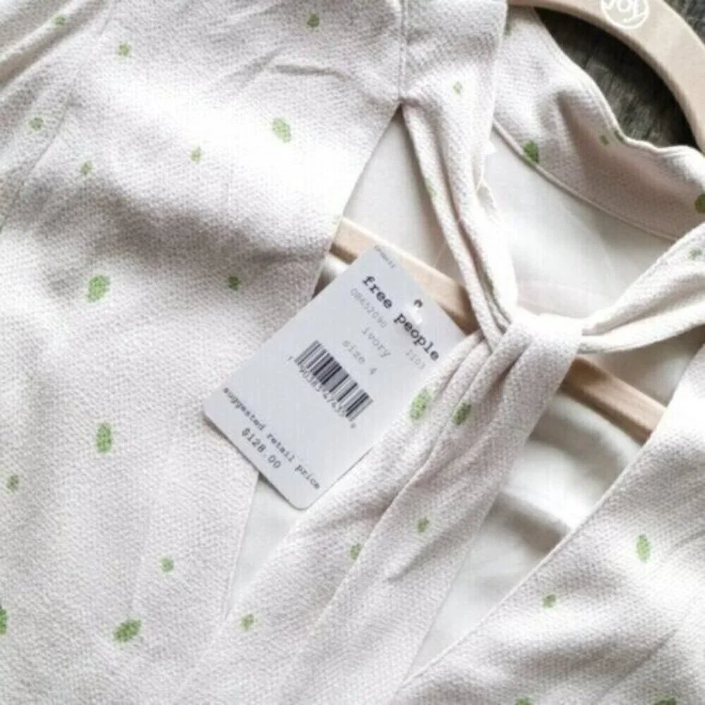 NWT Free People Mini Dress Size 4 Small Abbie Printed Fit and Flare Ivory Boho